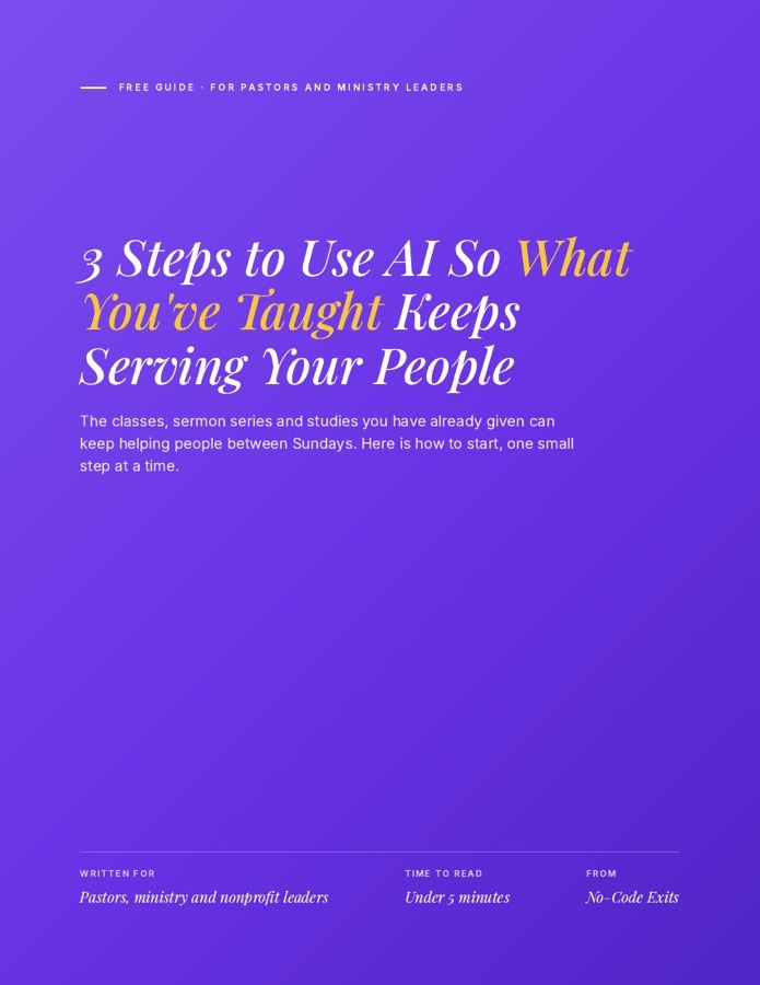 Cover of the free guide: 3 Steps to Use AI So What You've Taught Keeps Serving Your People