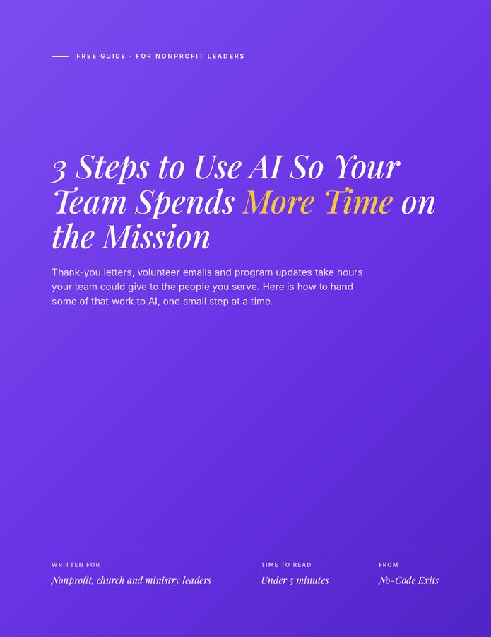 Cover of the free guide: 3 Steps to Use AI So Your Team Spends More Time on the Mission