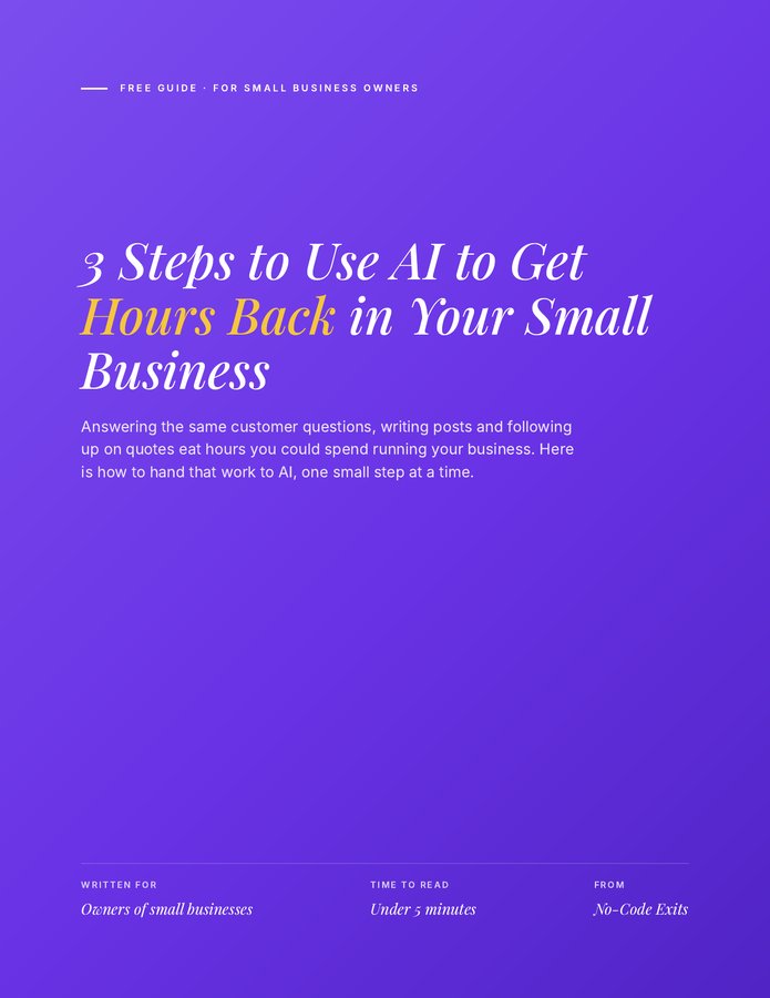 Cover of the free guide: 3 Steps to Use AI to Get Hours Back in Your Small Business